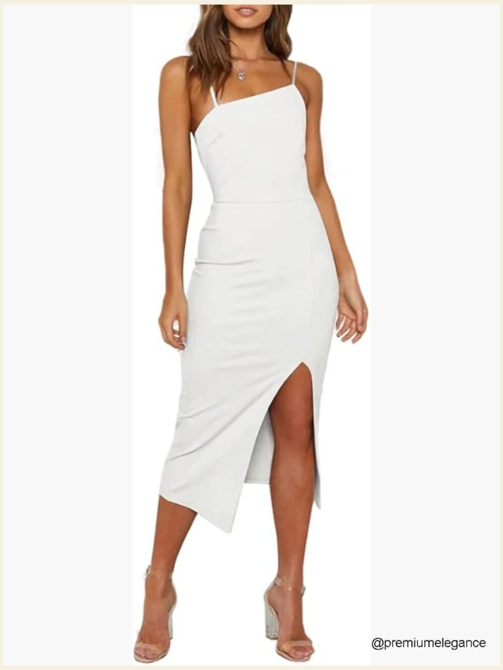 Adjustable Spaghetti Strap Bodycon Midi Dress High Waist Split Cocktail